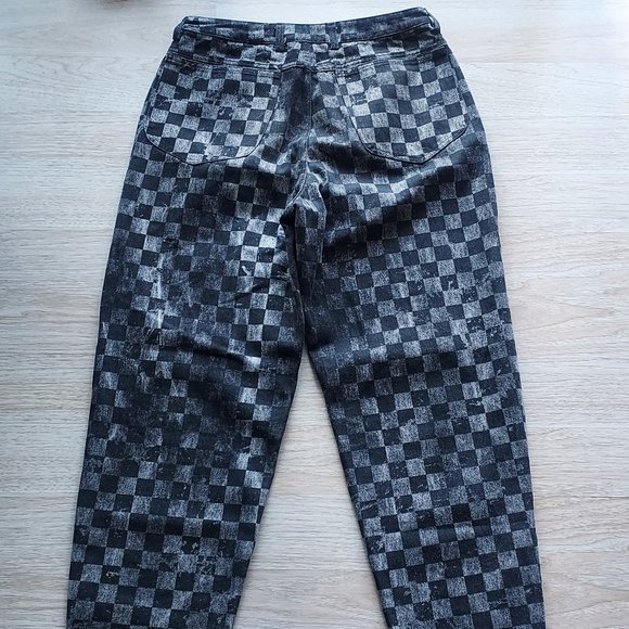 Marc Jacobs Checkboard High Rise Mom Jeans Front-Pleat Black Gray Women Sz.27 - Picture 6 of 11